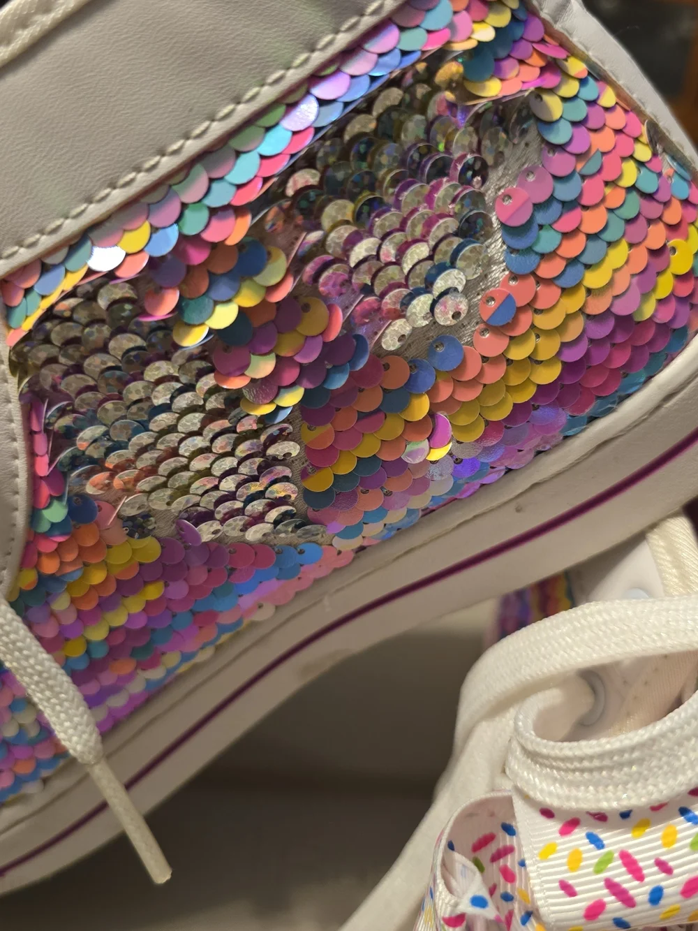 JoJo Siwa Reversible Sequin High Top Sneakers Rainbow Sparkle Girls Shoes - GUC